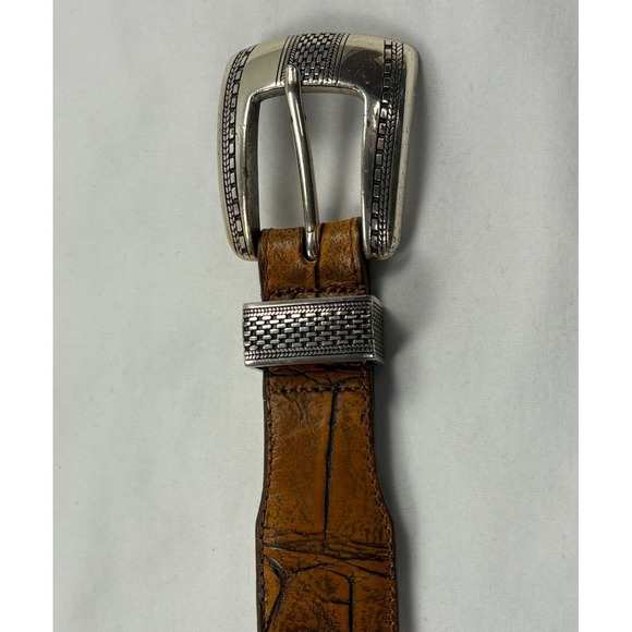 VTG 90s Onyx Brighton Alligator/Crocodile Embossed Belt Ornate Brass Buckle 42 main image 10